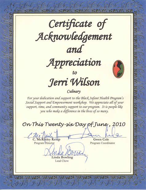 culinary certificate  appreciation