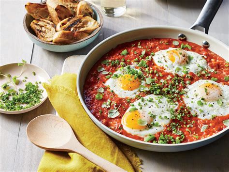 saucy skillet poached eggs recipe cooking light