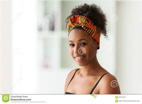beautiful african american woman wearing an african head scarf stock image image of latina