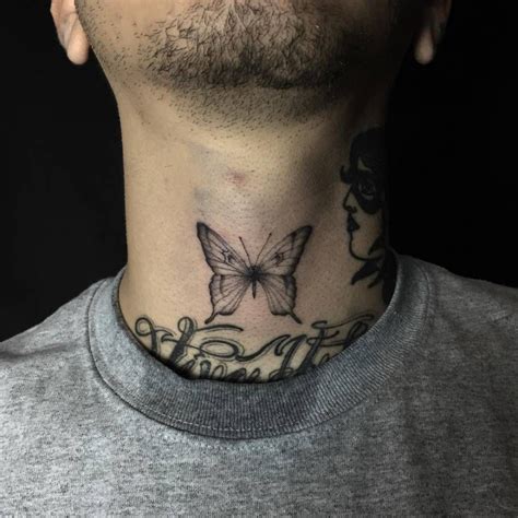 fine  butterfly tattoo   front   neck tattoo artist