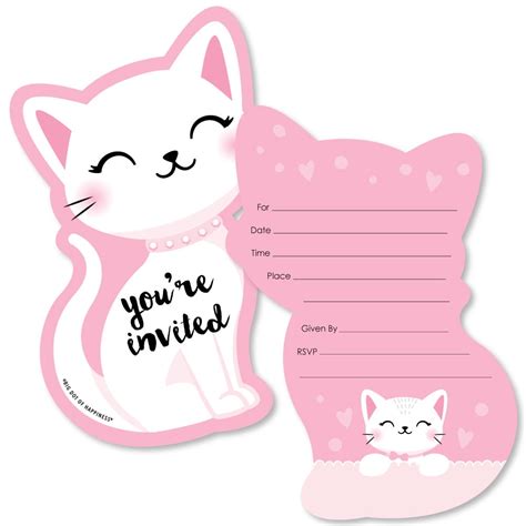 purr fect kitty cat shaped fill  invitations kitten meow baby