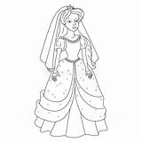 Coloring Princess Dress Wedding Book Beautiful Bride Gentle Illustration Vector Preview sketch template
