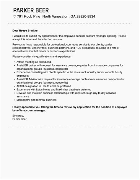 employee benefits account manager cover letter velvet jobs