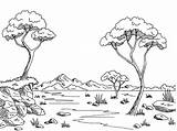 Savannah Landscape Illustration Sketch Vector Graphic Clipart Africa Trees Stock Wild sketch template