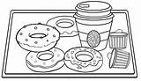 Coloring Donut Coffee Pages Donuts Tray Wooden Cup sketch template
