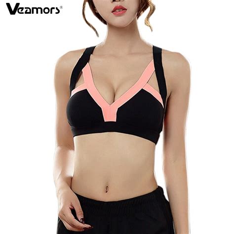 veamors women sexy cross strap backless sport bra push up shockproof