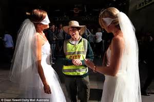 blindfolded brides propose to strangers at sydney s pitt street mall