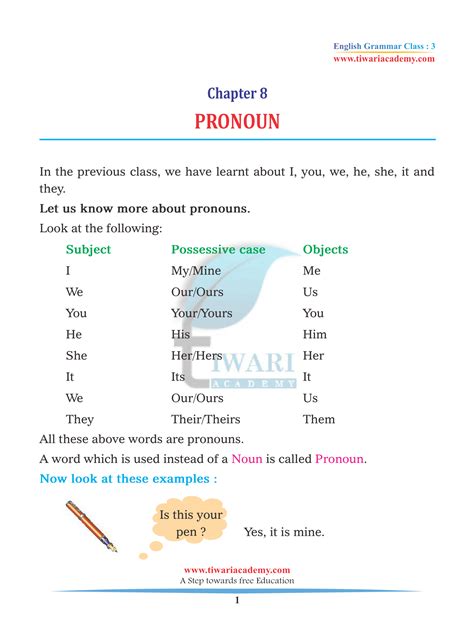 class  english grammar chapter  pronoun     sentences