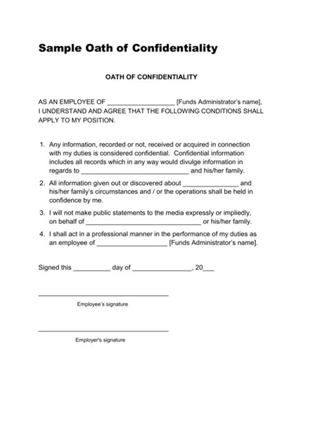 sample oath  confidentiality