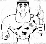 Caveman Buff Holding Torch Clipart Coloring Cartoon Outlined Vector Cory Thoman Royalty sketch template