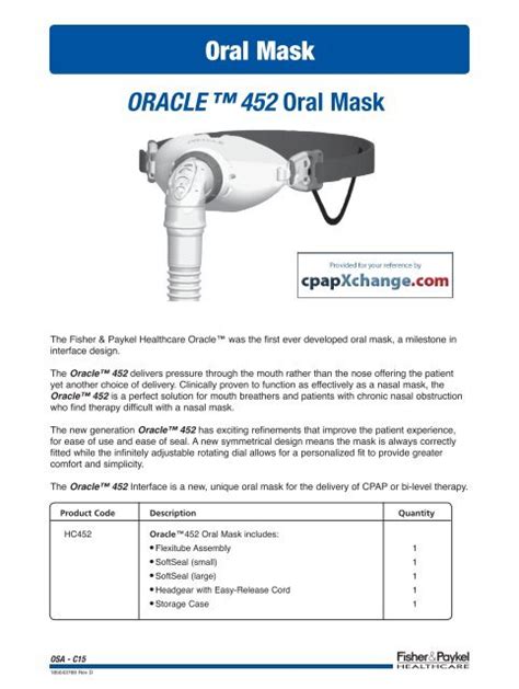 oracle  cpap mask diagram part numbers cpapxchange