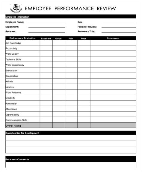 employee review forms  printable printable forms
