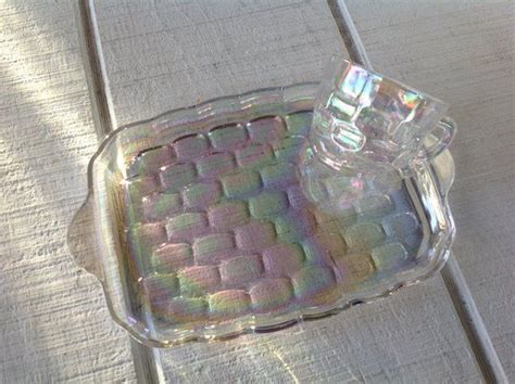Vintage Yorktown Federal Glass Iridescent Snack Tray And Cup Vintage