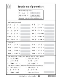 grade math worksheets simple   parentheses  greatschools