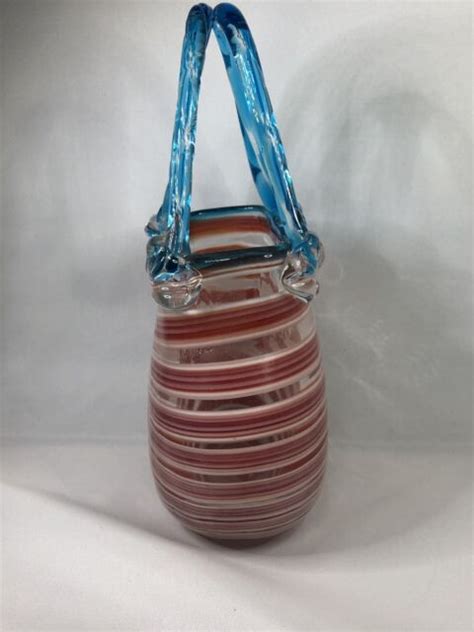 Vtg Murano Style Art Blown Glass Handbag Purse Red White And Blue