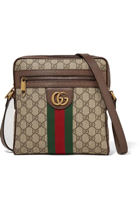 gucci ophidia small textured leather trimmed printed coated canvas shoulder bag  brown lyst