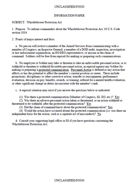 ufouo dod military whistleblower protection act information paper