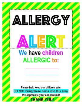 allergy sign editable allergies allergy alert sign preschool projects