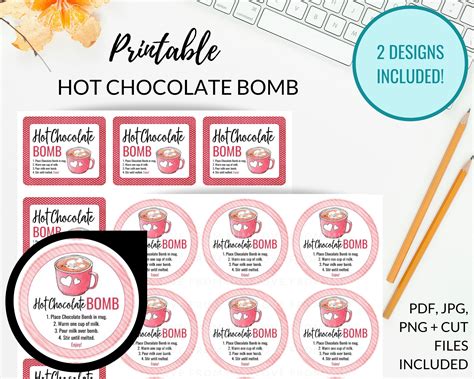 hot chocolate bomb tag printable printable hot cocoa bomb etsy