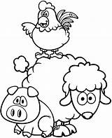 Coloring Animals Funny Rooster Sheep Pig Print sketch template