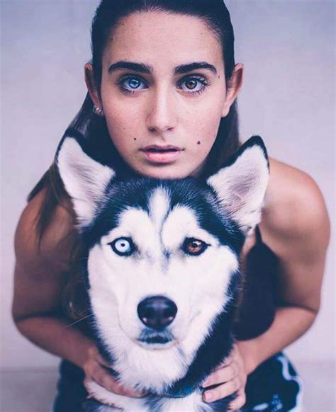 Beautiful Heterochromia Husky Pose With Model With Different Colored