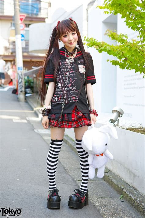 h naoto gothic harajuku style w twin tails striped socks and bunny