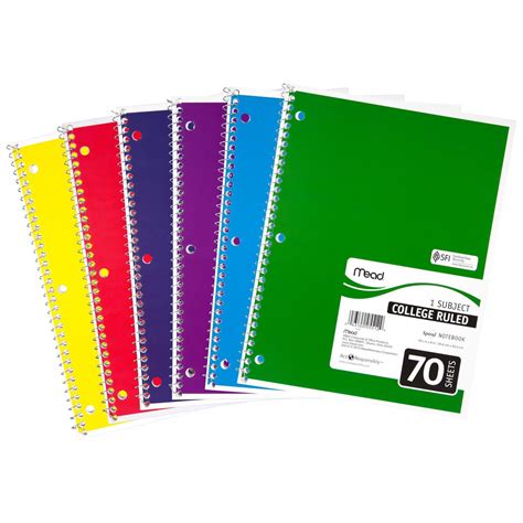 notebooks pack mead college ruled spiral notebook  subject
