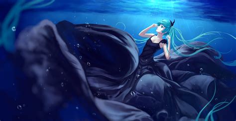 Aqua Eyes Aqua Hair Blue Bubbles Deep Sea Girl Vocaloid