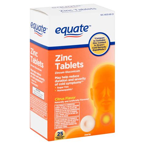 equate zinc chewable tablets citrus flavor  count walmartcom