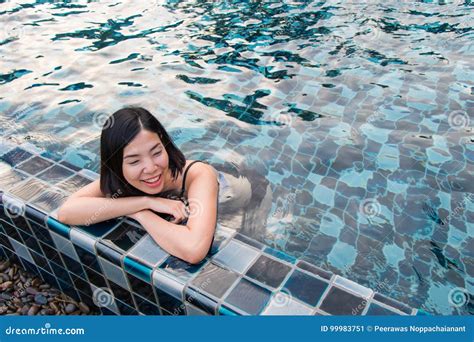 An Asian Young Woman In The Swimming Pool Stock Image Image Of Beauty
