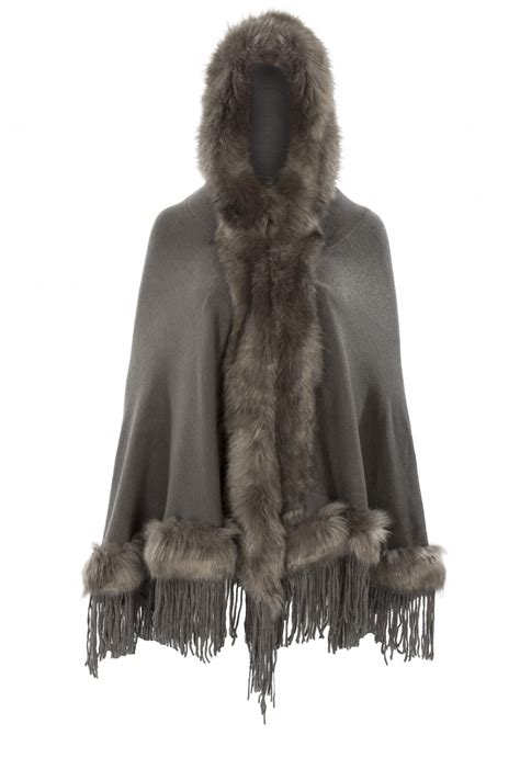 luxury womens faux fur hooded cape