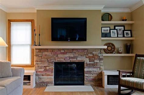 half stone wall fireplace makeover ideas for mandd s fireplace