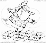 Hopscotch Cartoon Outline Playing Woman Happy Toonaday Illustration Royalty Rf Clip Clipart sketch template