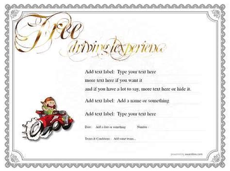 driving lesson gift certificate templates