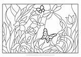 Stained Glass Coloring Pages Garden Flower Flowers Printable Supercoloring Patterns Creative Categories Adult sketch template