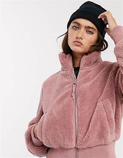 bershka zip  fleece jacket  pink asos