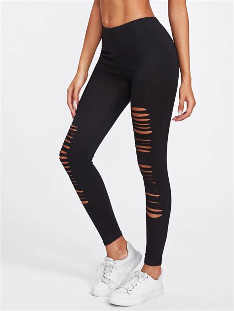 Active Ladder Ripped Gym Leggings Shein Usa