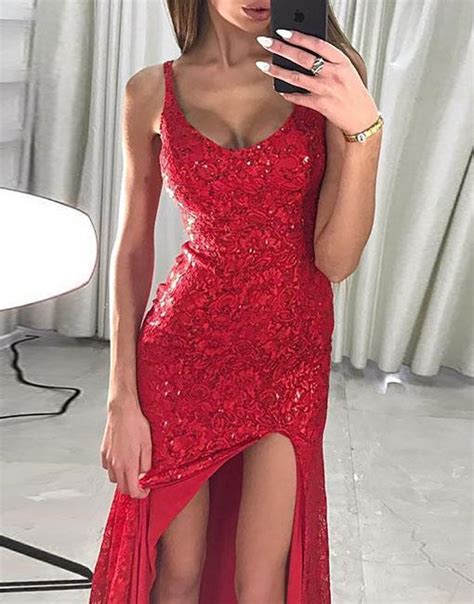 Red Lace Sequins Long Prom Dress Mermaid Evening Dress Pd141092 On Luulla