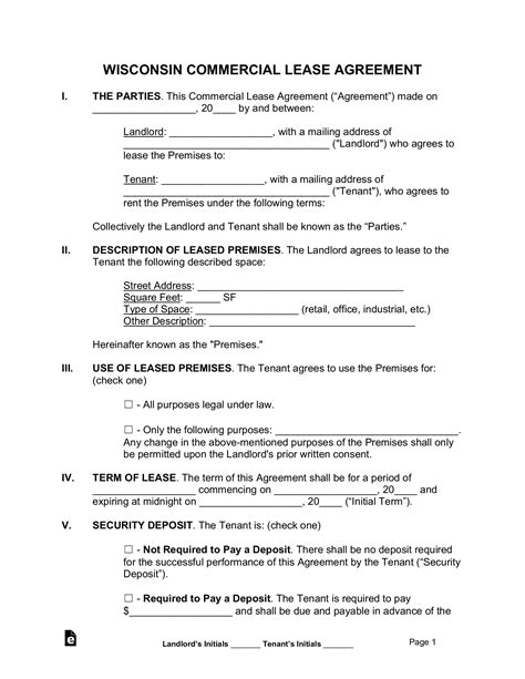 wisconsin commercial lease agreement form  word eforms
