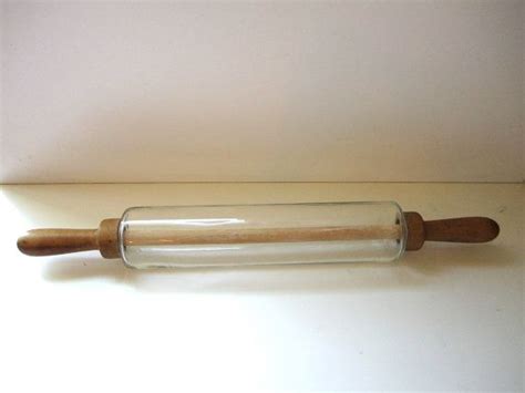 Vintage Clear Glass Rolling Pin With Solid Wood Handles