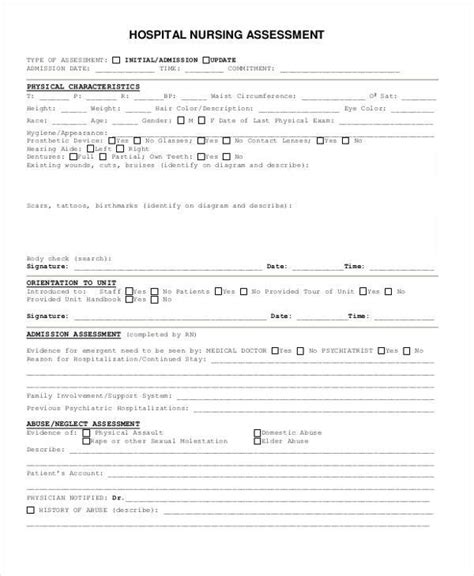 head  toe printable nursing assessment form template printable