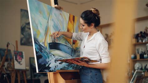 Skillful Female Painter Is Working Stock Footage Video