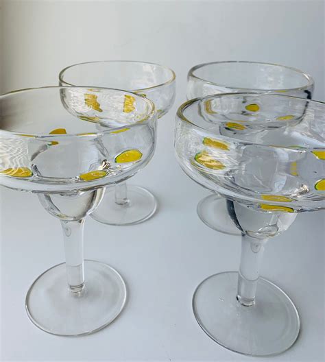 Vintage Hand Blown Margarita Glasses With Inlaid Glass Etsy