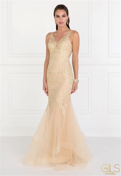 blush lace appliqued mermaid gown  elizabeth  gl blush evening gown champagne prom