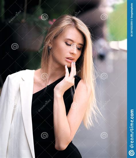 Sensual Blonde Girl Portrait Street Shooting Stock Image Image Of