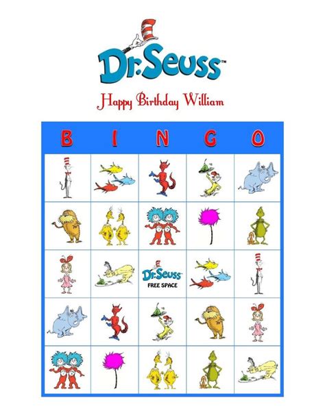 drseusscatinthehatbingocards bingo card template birthday