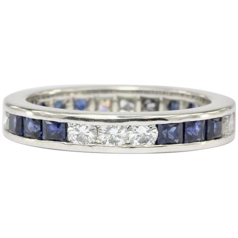 sapphire diamond platinum eternity band ring  sale  stdibs