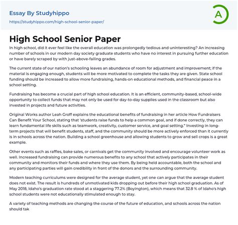 high school senior paper essay  studyhippocom