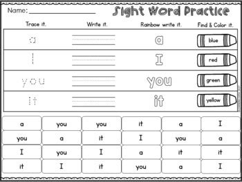 kindergarten sight words worksheets  learning desk tpt