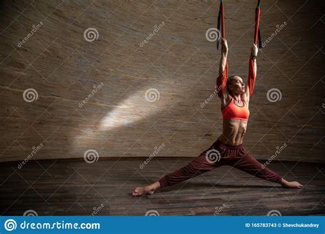 Woman Holding Yoga Straps And Stretching Her Legs Stock Image Image